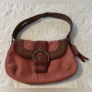 COACH Limited Edition Pink Rose Soho Flap Signature Hobo Shoulder Bag